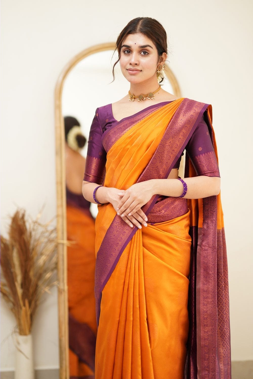 Smashing Yellow Soft Silk Saree with Proficient Artistic Piece
