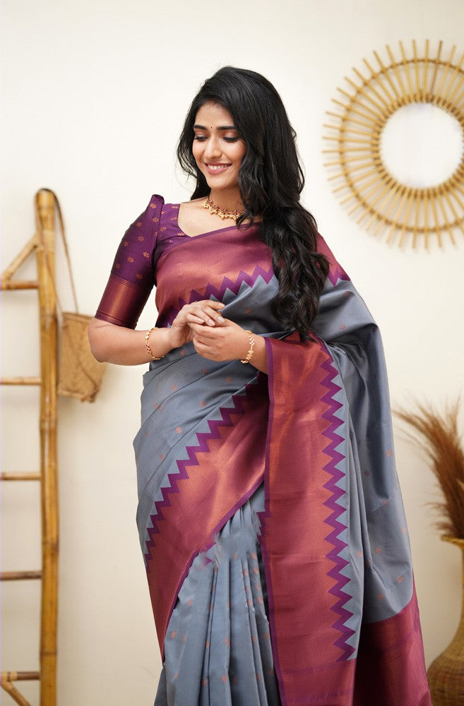 Arresting Grey Soft Silk Saree with Inspiring Blouse Piece
