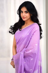 Ephemeral Lavender Cotton Silk Saree With Artistic Blouse Piece