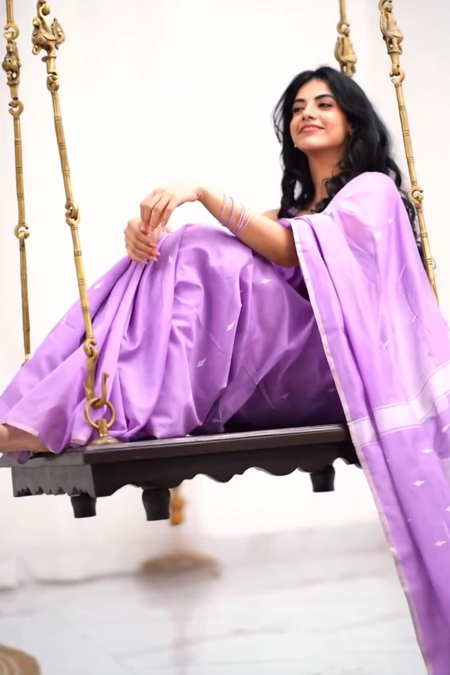 Ephemeral Lavender Cotton Silk Saree With Artistic Blouse Piece