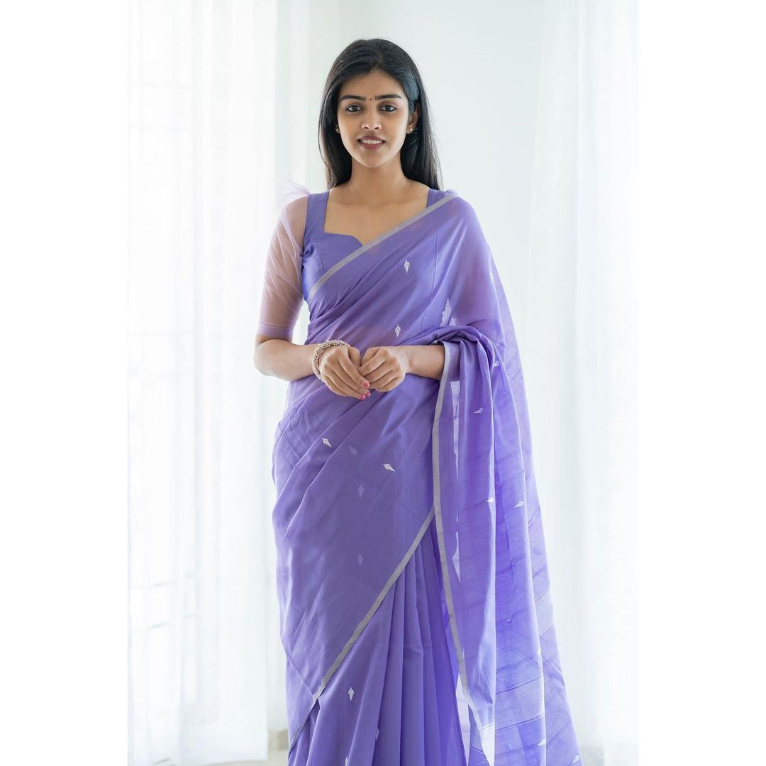 Magnetic Lavender Cotton Silk Saree With Woebegone Blouse Piece