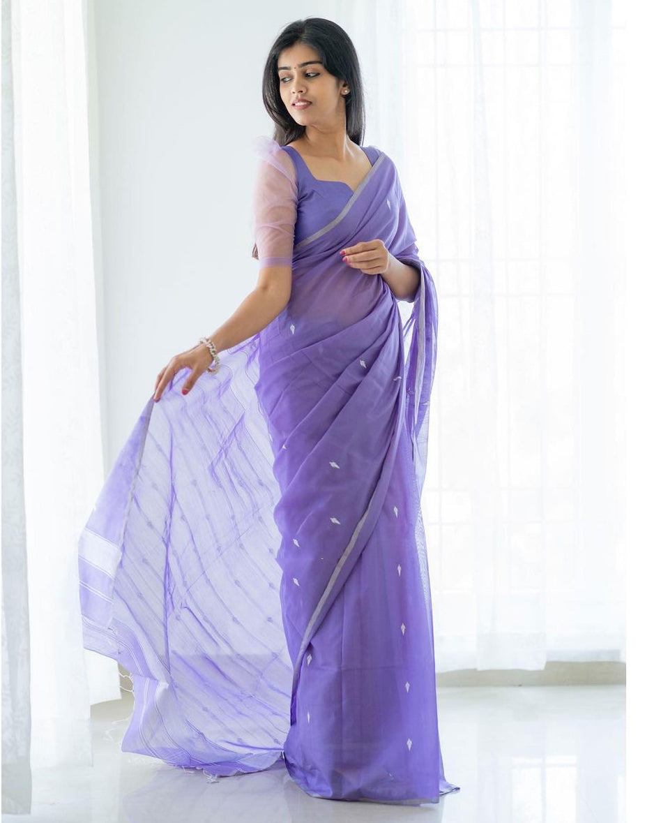 Magnetic Lavender Cotton Silk Saree With Woebegone Blouse Piece