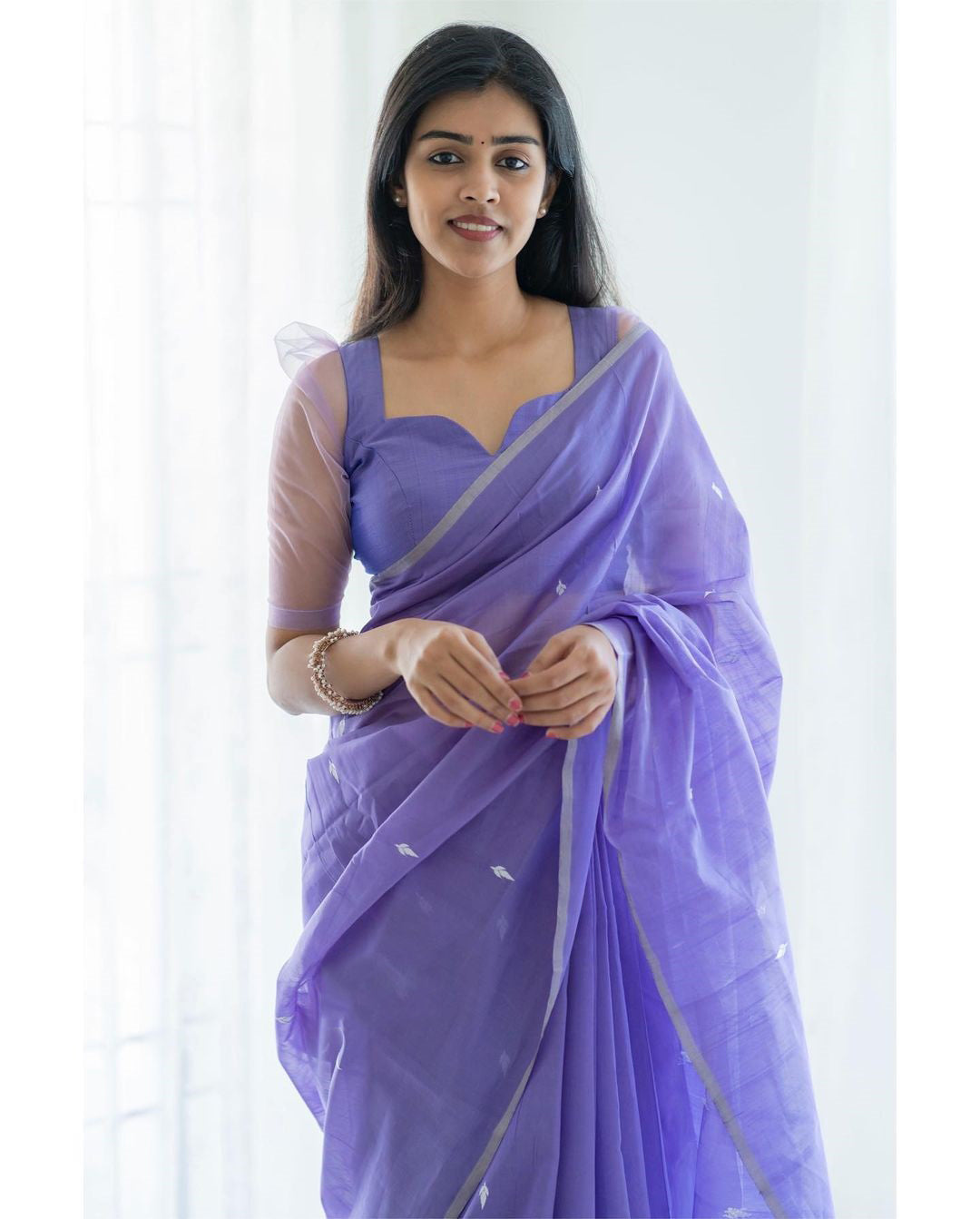 Magnetic Lavender Cotton Silk Saree With Woebegone Blouse Piece