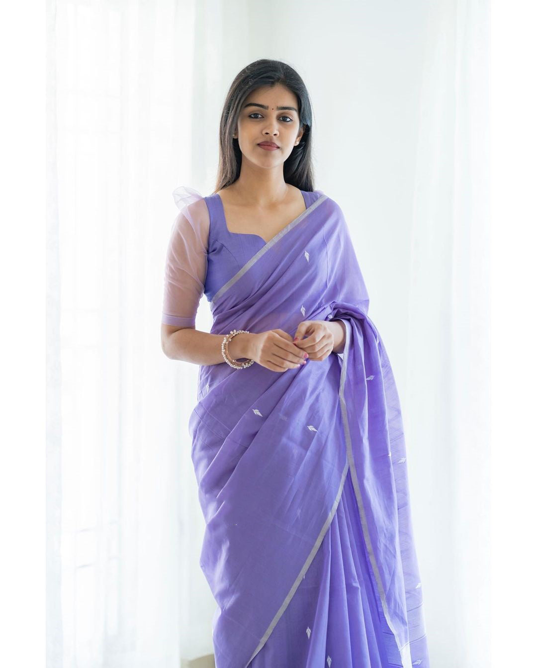 Magnetic Lavender Cotton Silk Saree With Woebegone Blouse Piece