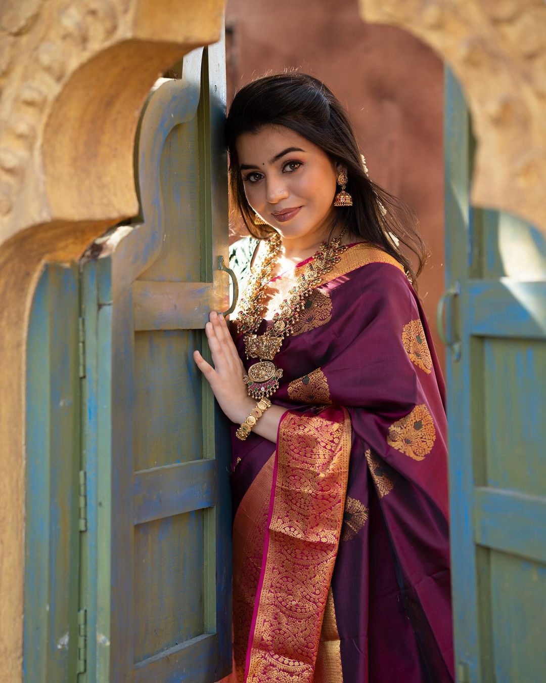 Incredible Wine Soft Banarasi Silk Saree With Adorable Blouse Piece