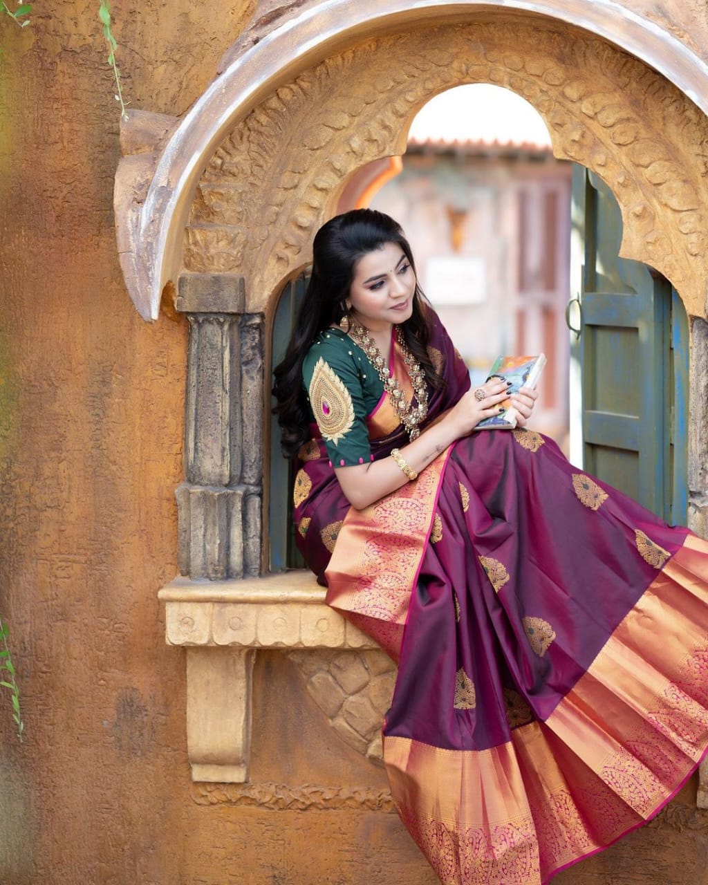 Incredible Wine Soft Banarasi Silk Saree With Adorable Blouse Piece