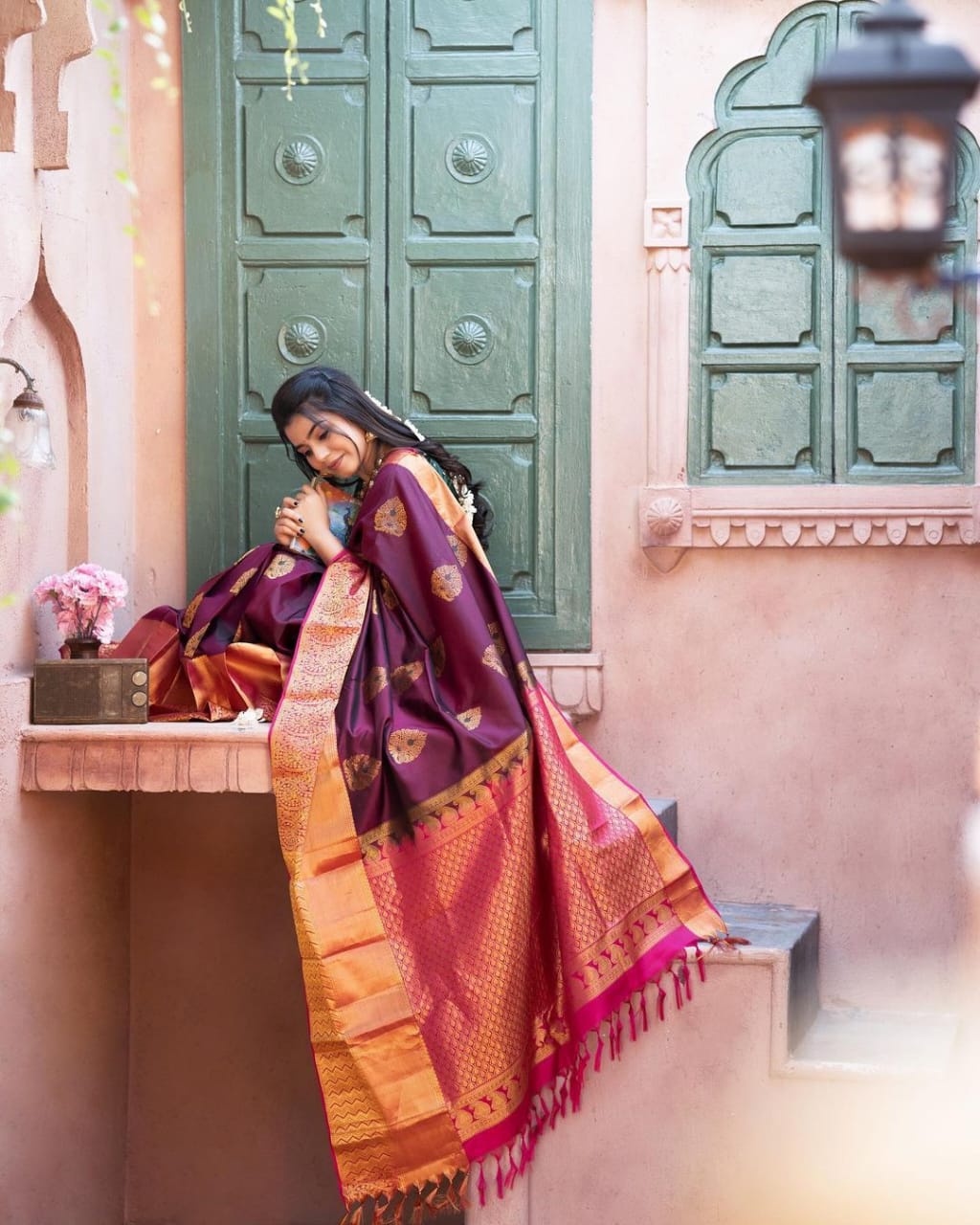 Incredible Wine Soft Banarasi Silk Saree With Adorable Blouse Piece