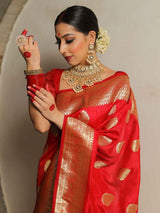 Fairytale Red Soft Silk Saree With Ailurophile Blouse Piece