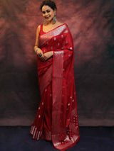 Appealing Red Soft Silk Saree With Blooming Blouse Piece