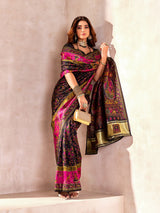 Tantalizing Black Nylon Dola Pashmina Saree With Beauteous Blouse Piece