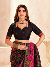 Tantalizing Black Nylon Dola Pashmina Saree With Beauteous Blouse Piece