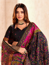 Tantalizing Black Nylon Dola Pashmina Saree With Beauteous Blouse Piece
