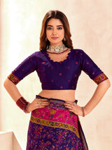 Ethnic Blue Nylon Dola Pashmina Saree With Assemblage Blouse Piece