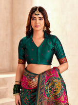 Lustrous Dark Green Nylon Dola Pashmina Saree With Devastating Blouse Piece