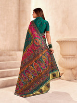Lustrous Dark Green Nylon Dola Pashmina Saree With Devastating Blouse Piece