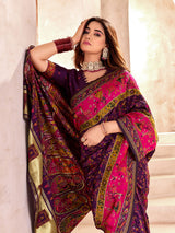 Prominent Purple Nylon Dola Pashmina Saree With Entrancing Blouse Piece