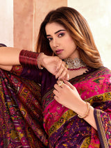 Prominent Purple Nylon Dola Pashmina Saree With Entrancing Blouse Piece