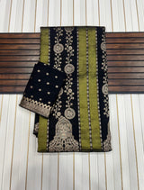 Woebegone Black Soft Banarasi Tissue Silk Saree With Luminous Blouse Piece