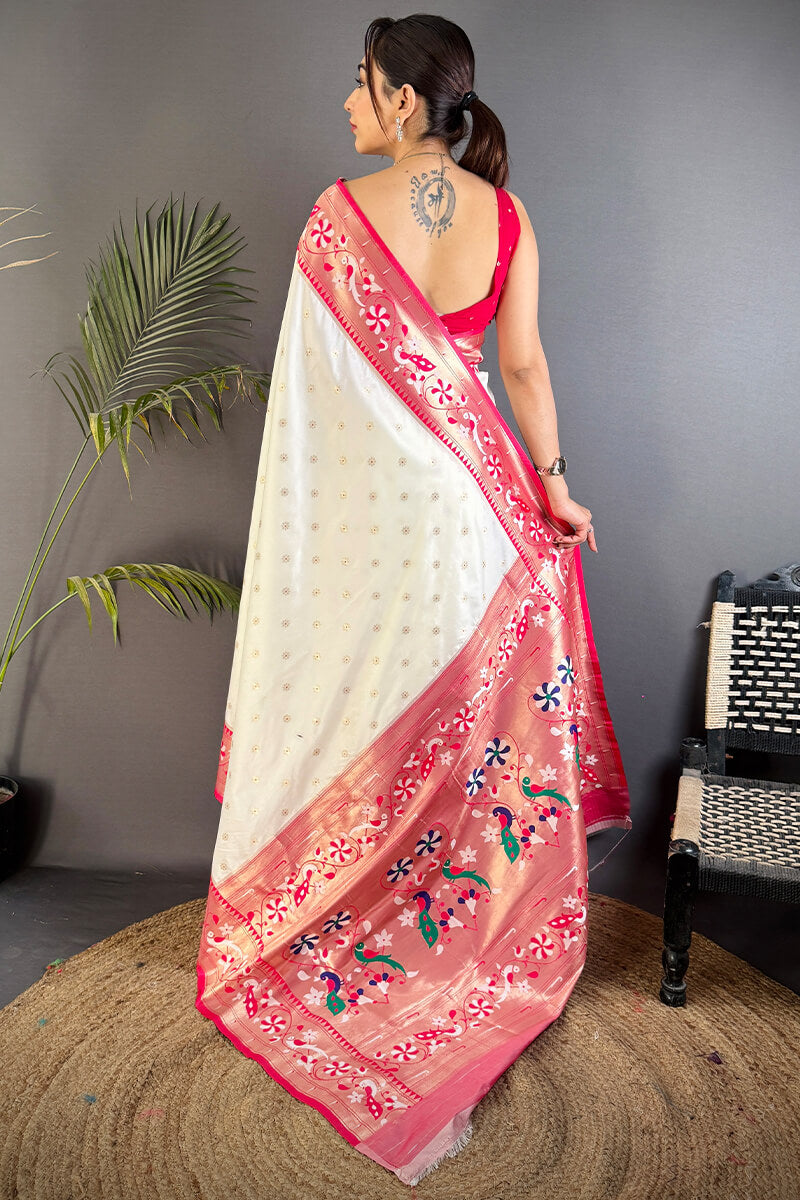 Breathtaking Beige Paithani Silk Saree With Intricate Blouse Piece