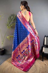 Quixotic Navy Blue Paithani Silk Saree With Pleasurable Blouse Piece