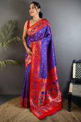 Resonant Royal Purple Paithani Silk Saree With Evanescent Blouse Piece