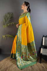 Energetic Yellow Paithani Silk Saree With Palimpsest Blouse Piece