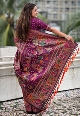 Bewitching Purple Nylon Dola Pashmina Saree With Mesmerising Blouse Piece
