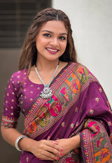 Bewitching Purple Nylon Dola Pashmina Saree With Mesmerising Blouse Piece