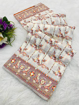Diaphanous Off White Nylon Dola Pashmina Saree With Zephyr Blouse Piece