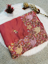 Extraordinary Pink Embroidery Work Georgette Saree With Angelic Blouse Piece