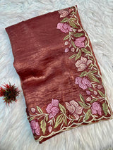 Sophisticated Brown Embroidery Work Crush Silk Saree With Imaginative Blouse Piece