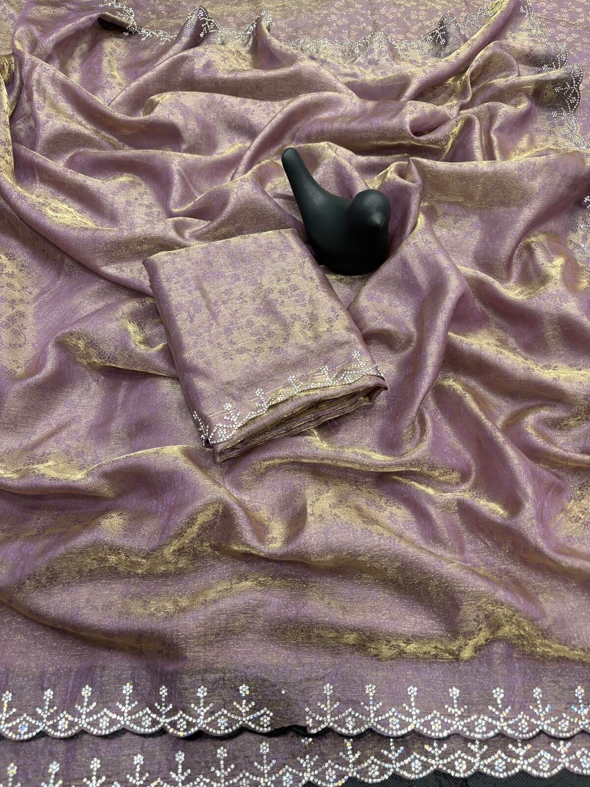 Flaunt Lavender Swarovski Work Fandy Silk Saree With Sumptuous Blouse Piece