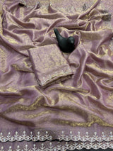 Flaunt Lavender Swarovski Work Fandy Silk Saree With Sumptuous Blouse Piece