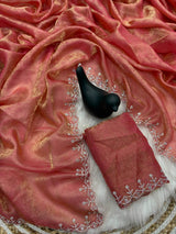 Confounding Pink Swarovski Work Fandy Silk Saree With Evocative Blouse Piece