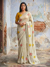 Fragrant Beige Embroidery Work Viscose Saree With Most Flattering Blouse Piece