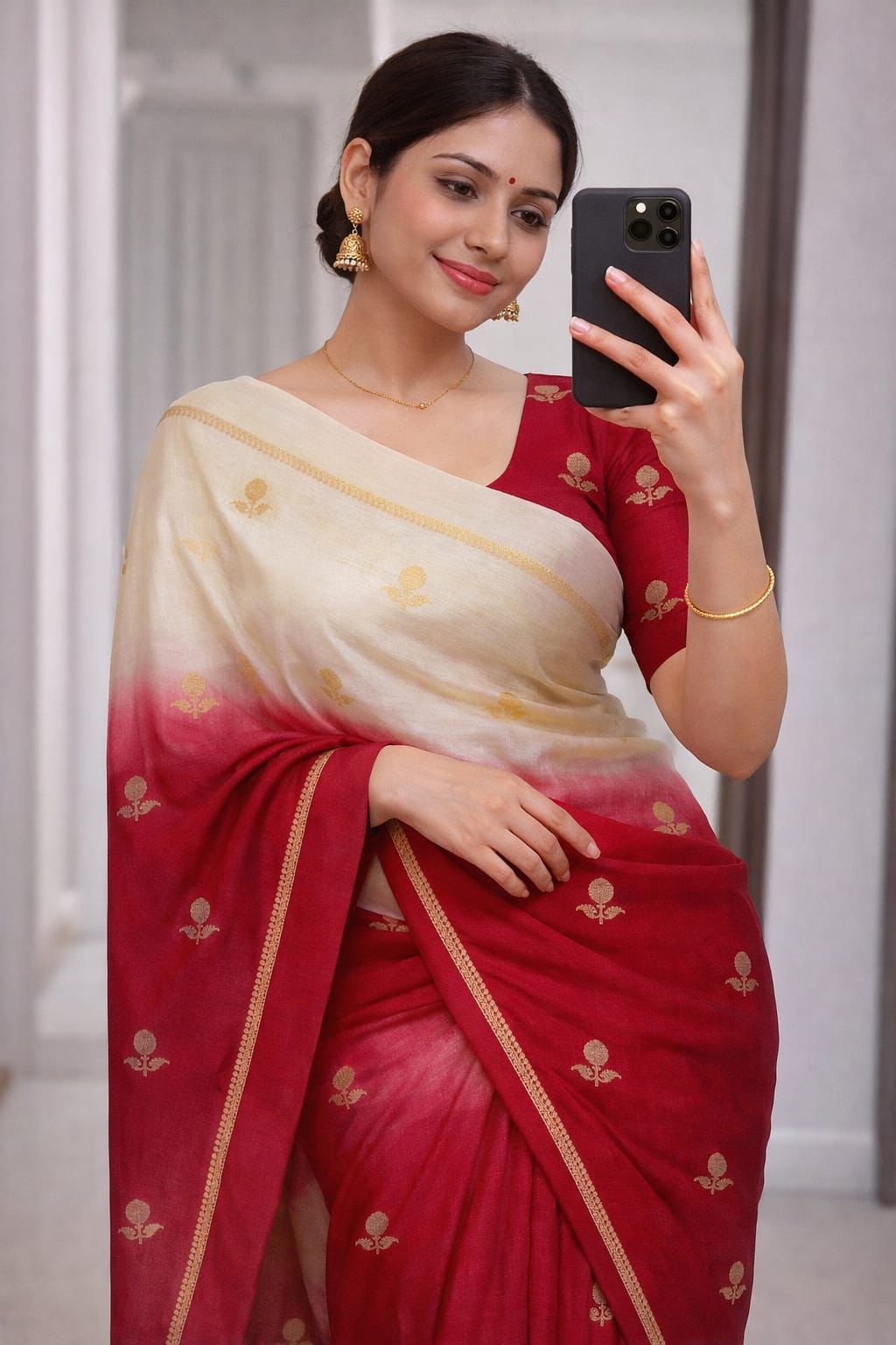Quixotic Beige and Maroon Banarasi Khadi Silk Saree With Delectable Blouse Piece