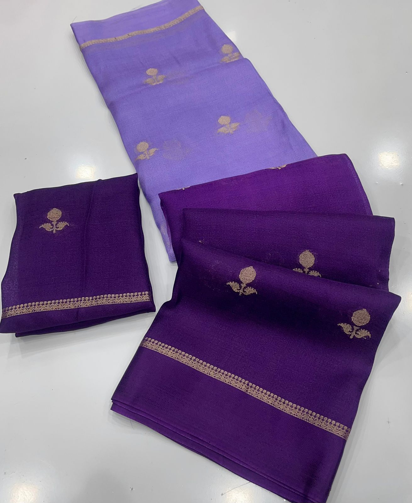Smashing Lavender and Purple Banarasi Khadi Silk Saree With Rhapsody Blouse Piece