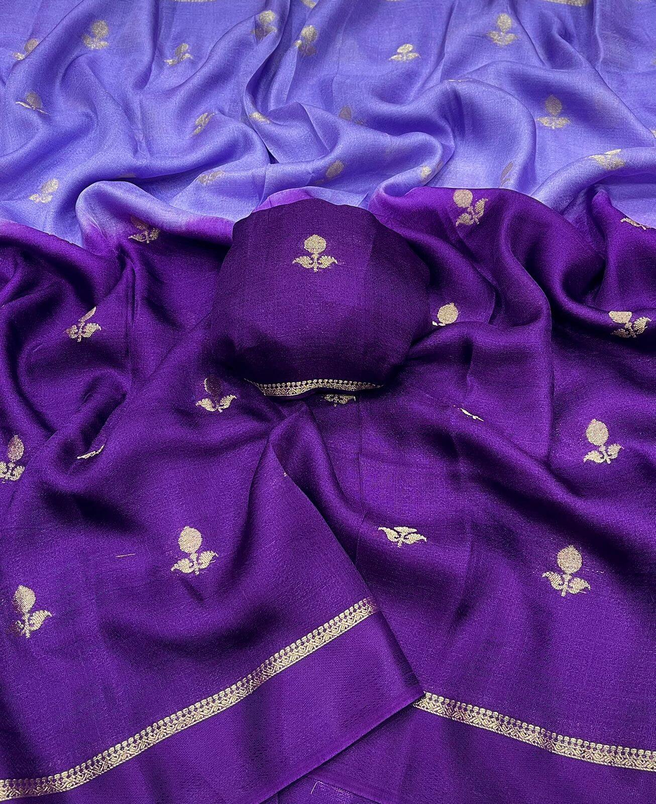 Smashing Lavender and Purple Banarasi Khadi Silk Saree With Rhapsody Blouse Piece