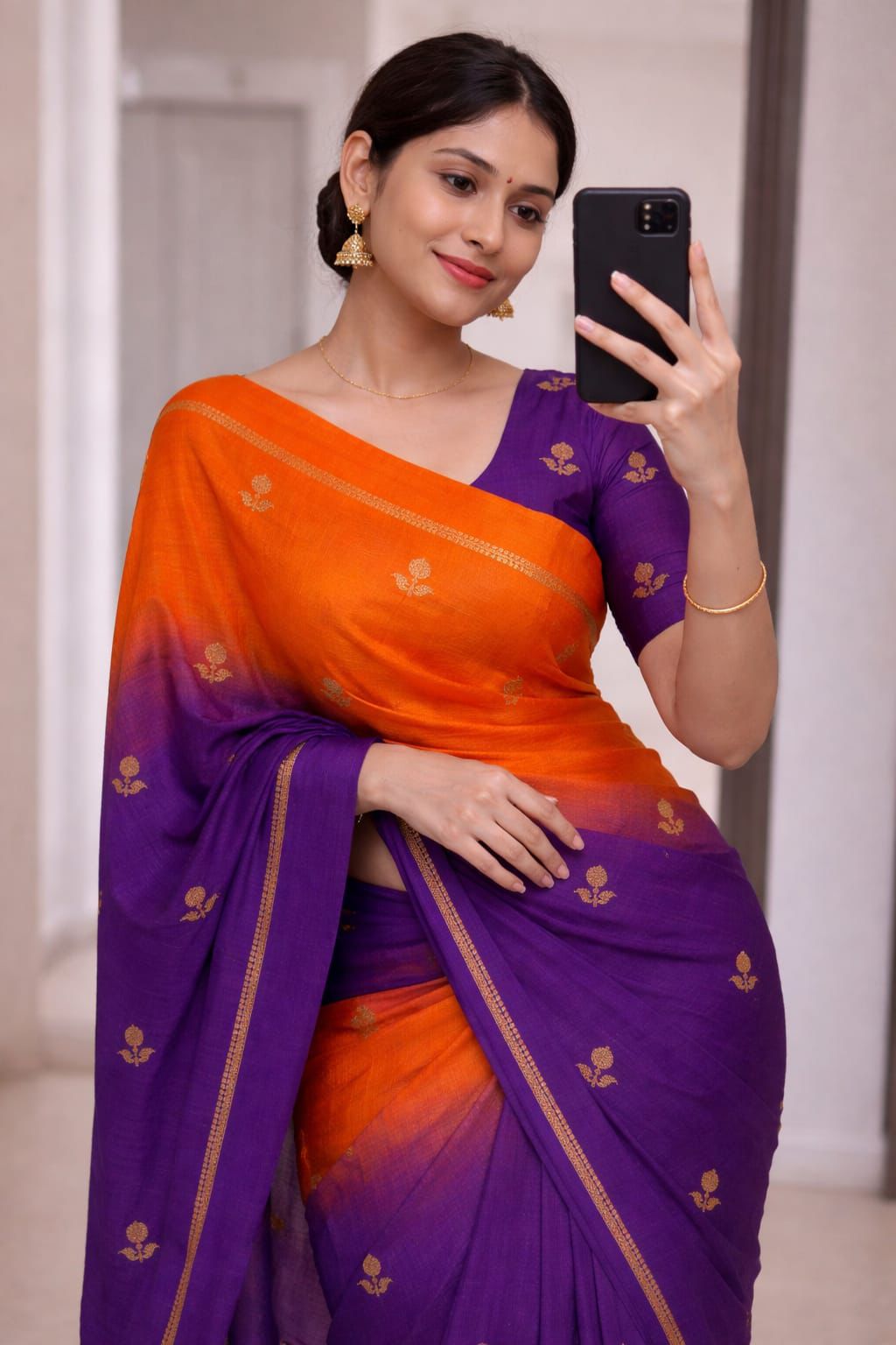 Stylish Orange and Purple Banarasi Khadi Silk Saree With Improbable Blouse Piece
