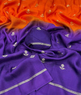 Stylish Orange and Purple Banarasi Khadi Silk Saree With Improbable Blouse Piece