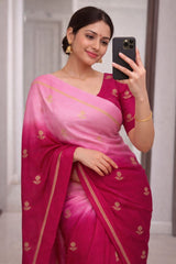 Pleasant Pink Banarasi Khadi Silk Saree With Ailurophile Blouse Piece