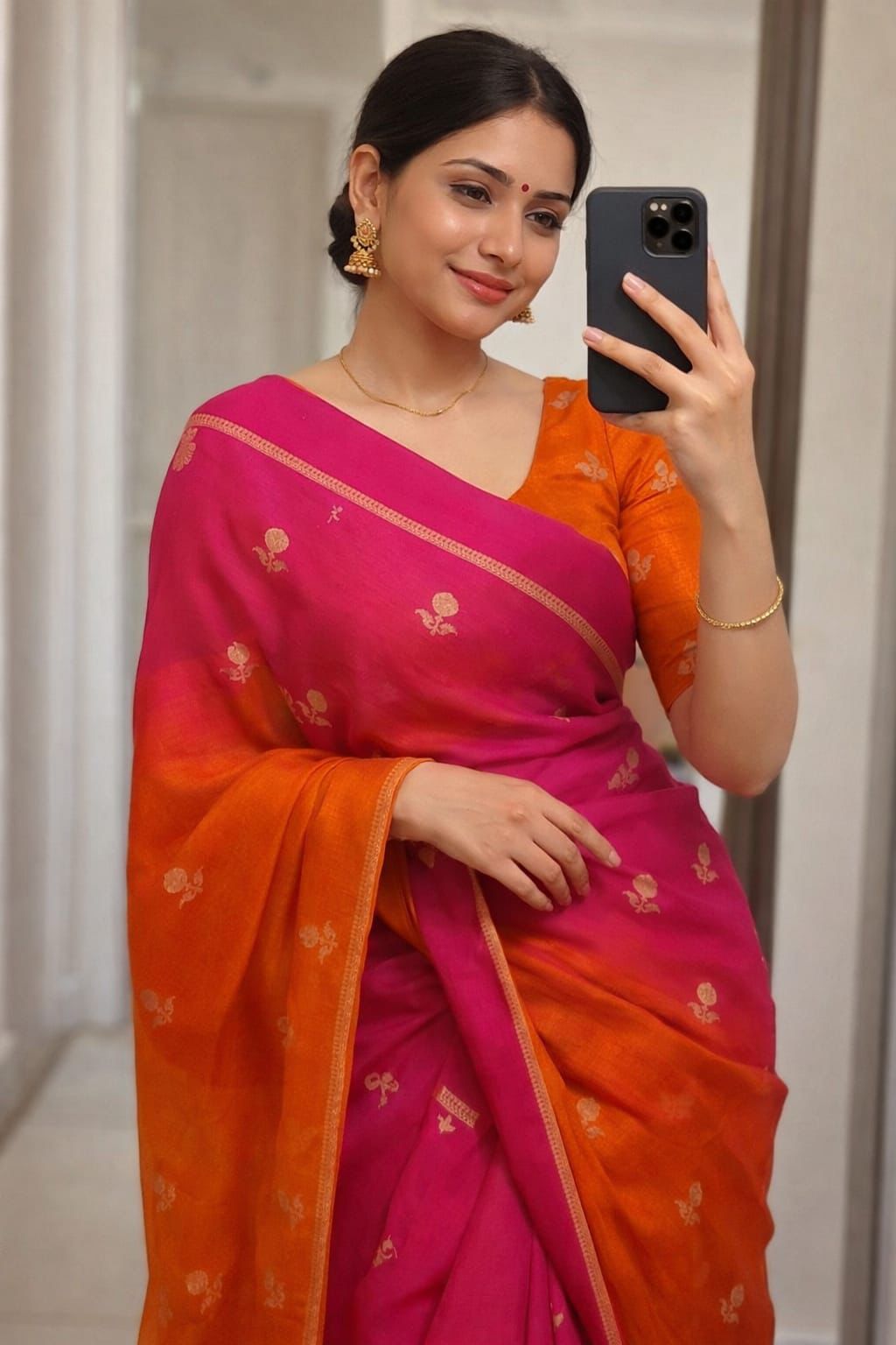 Lovely Pink and Orange Banarasi Khadi Silk Saree With Unique Blouse Piece