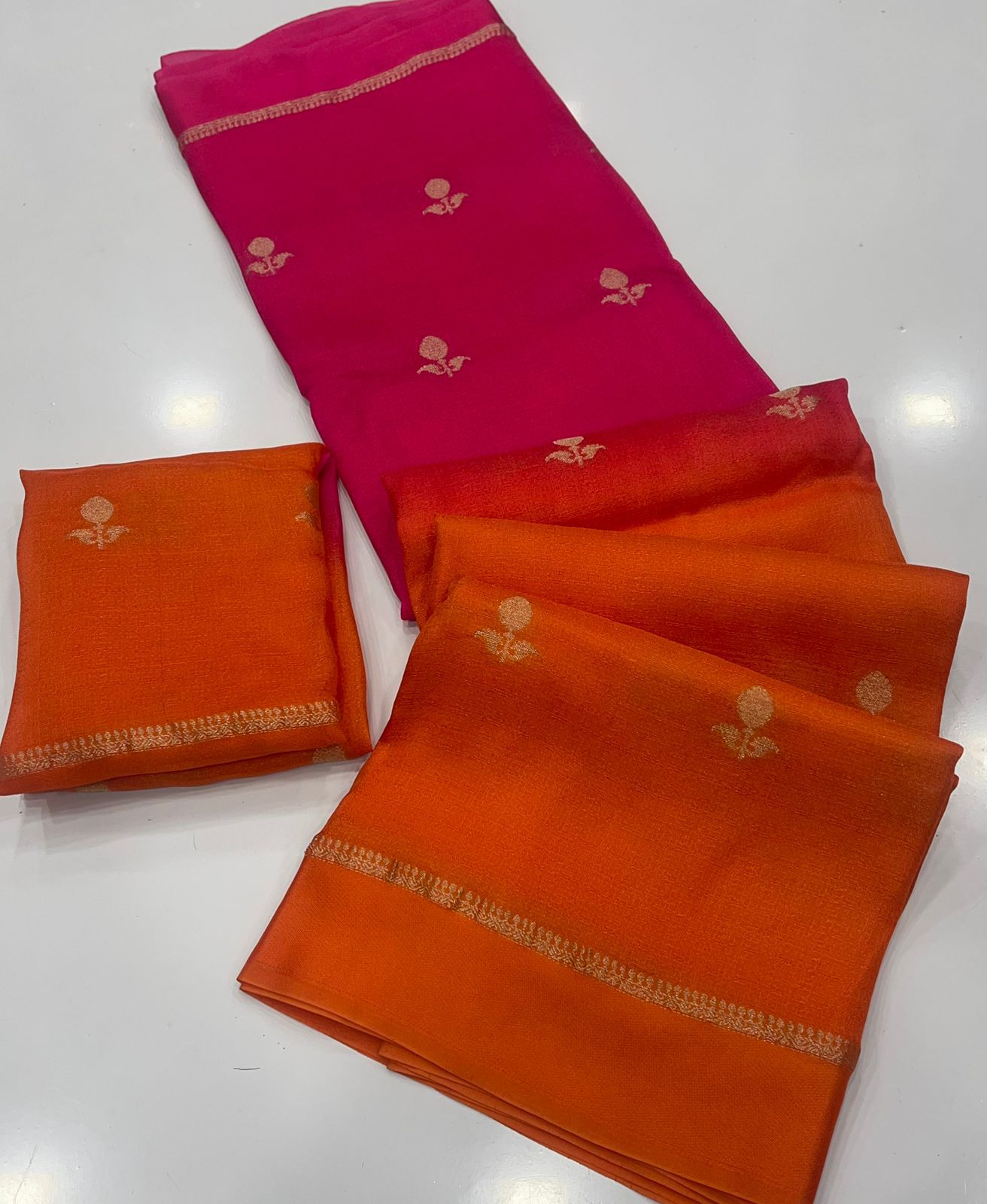 Lovely Pink and Orange Banarasi Khadi Silk Saree With Unique Blouse Piece