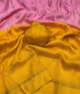 Twirling Pink and Yellow Banarasi Khadi Silk Saree With Effulgent Blouse Piece