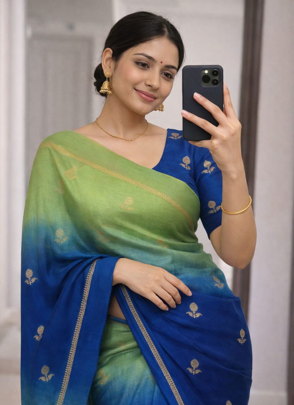 Prominent Pista and Blue Banarasi Khadi Silk Saree With Arresting Blouse Piece