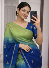 Prominent Pista and Blue Banarasi Khadi Silk Saree With Arresting Blouse Piece