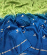 Prominent Pista and Blue Banarasi Khadi Silk Saree With Arresting Blouse Piece