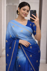 Quintessential Sky Blue Banarasi Khadi Silk Saree With Mesmeric Blouse Piece
