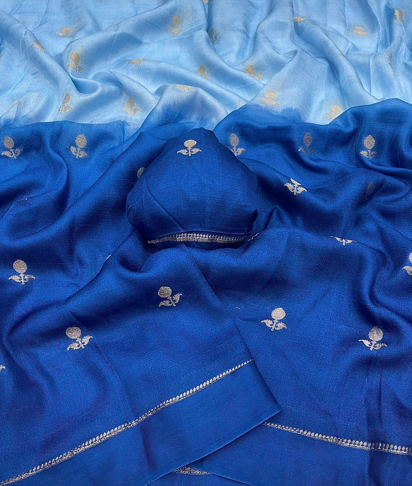 Quintessential Sky Blue Banarasi Khadi Silk Saree With Mesmeric Blouse Piece