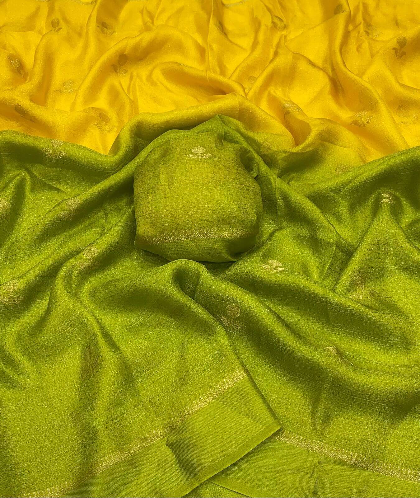 Amiable Yellow and Green Banarasi Khadi Silk Saree With Sempiternal Blouse Piece